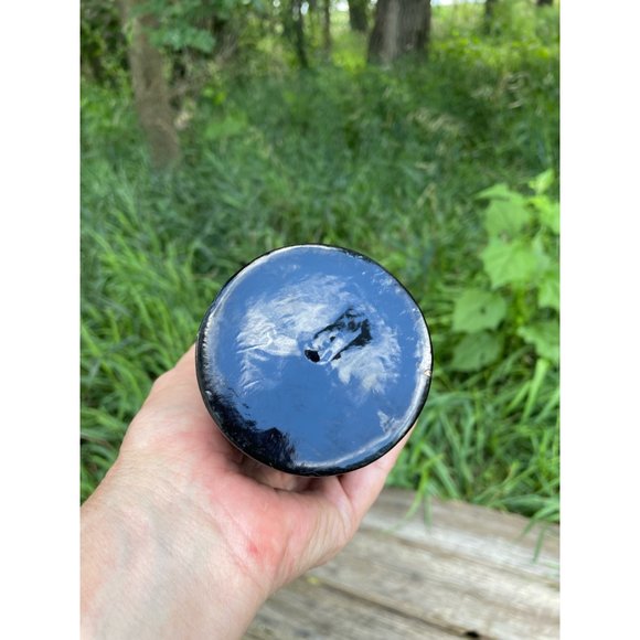 Vintage Pair Black Lacquer Wood Vases Red Etched Flowers 10" - Picture 9 of 16